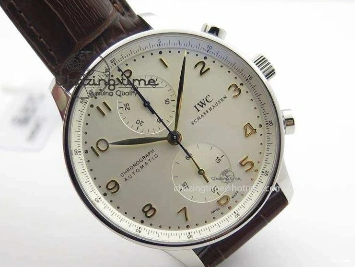 MIROTIME 1219 ModernLook Portuguese IW371445 ZF 1:1 Best Edition SS White Dial Gold Markers On Brown Leather Strap A79350 V 7269